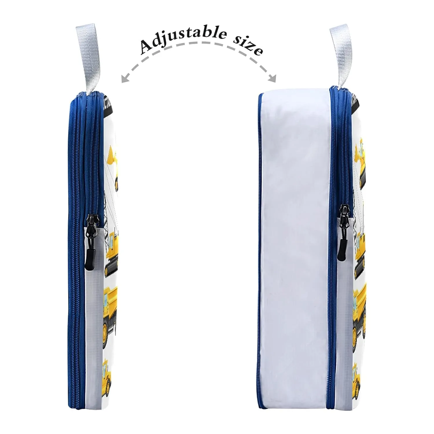 Construction Equipment Yellow Machinery with Truck Crane and Bulldozer 3 Set Packing Cubes, Waterproof Check Oxford cloth Organizers, Travel Packing Toiletry Storage Bag