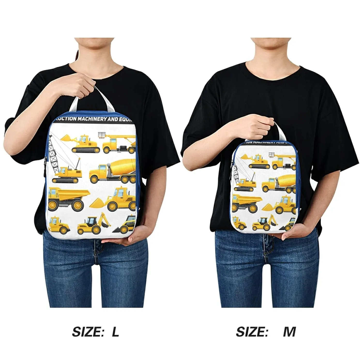 Construction Equipment Yellow Machinery with Truck Crane and Bulldozer 3 Set Packing Cubes, Waterproof Check Oxford cloth Organizers, Travel Packing Toiletry Storage Bag