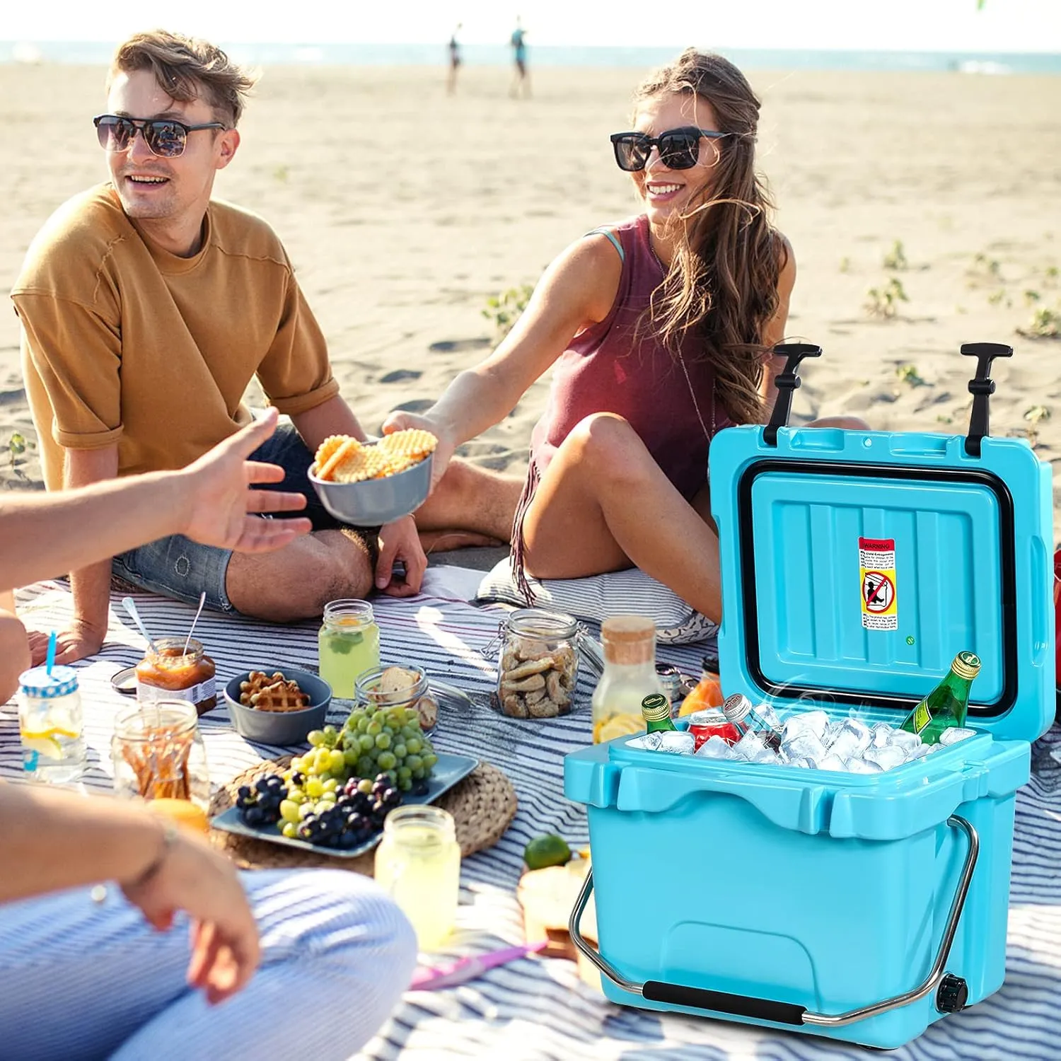 COSTWAY 16 Quart Cooler, 24 Can Insulated Ice Chest Box with Heavy Duty Handle and 2 Cup Holders, 3-5 Days Ice Retention, Portable Leakproof Hard Cooler for Camping, Fishing, Picnic, Outdoor