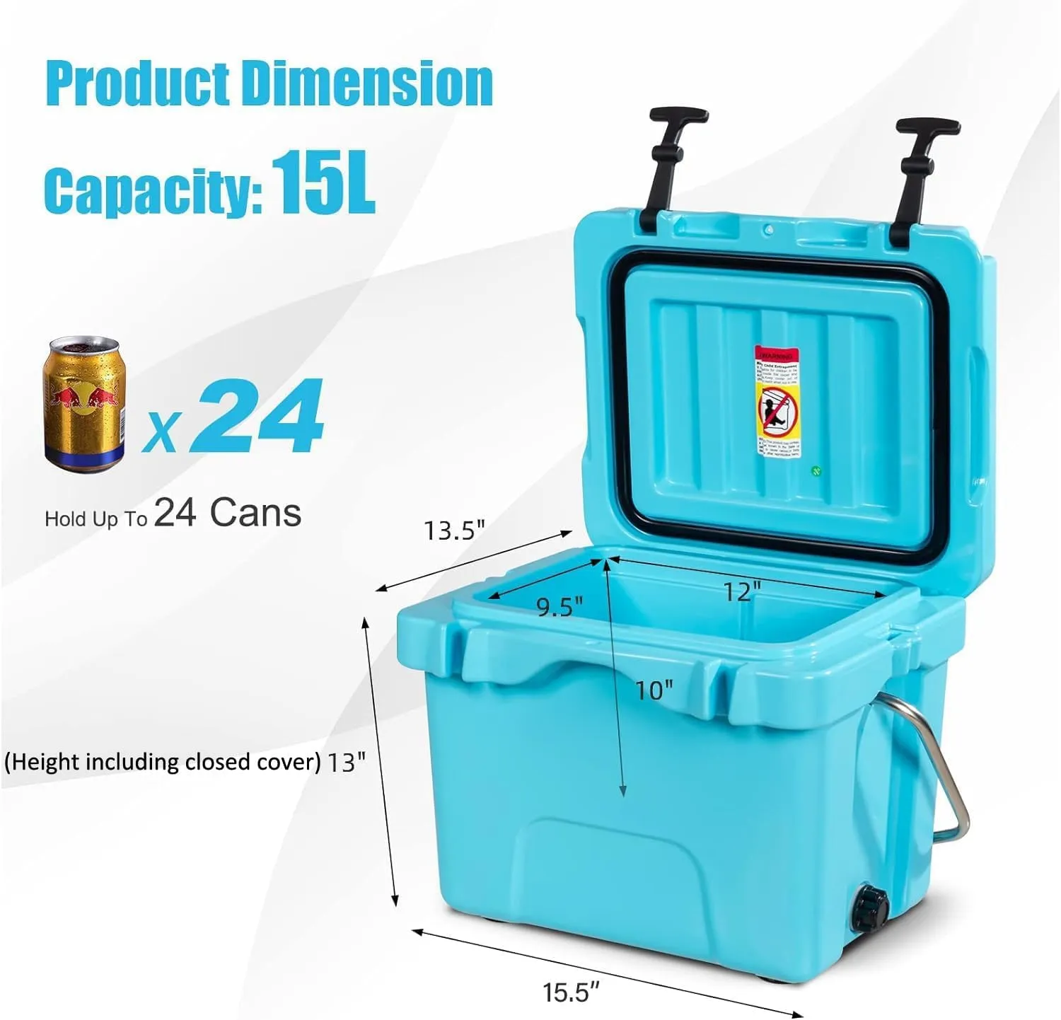 COSTWAY 16 Quart Cooler, 24 Can Insulated Ice Chest Box with Heavy Duty Handle and 2 Cup Holders, 3-5 Days Ice Retention, Portable Leakproof Hard Cooler for Camping, Fishing, Picnic, Outdoor