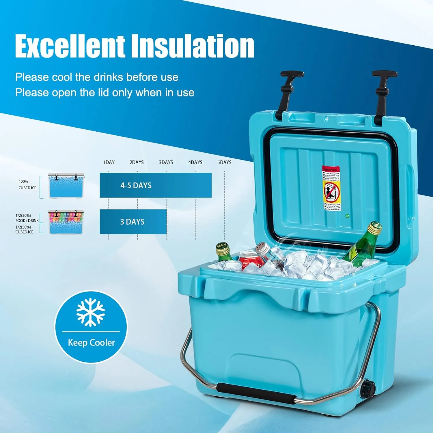 COSTWAY 16 Quart Cooler, 24 Can Insulated Ice Chest Box with Heavy Duty Handle and 2 Cup Holders, 3-5 Days Ice Retention, Portable Leakproof Hard Cooler for Camping, Fishing, Picnic, Outdoor