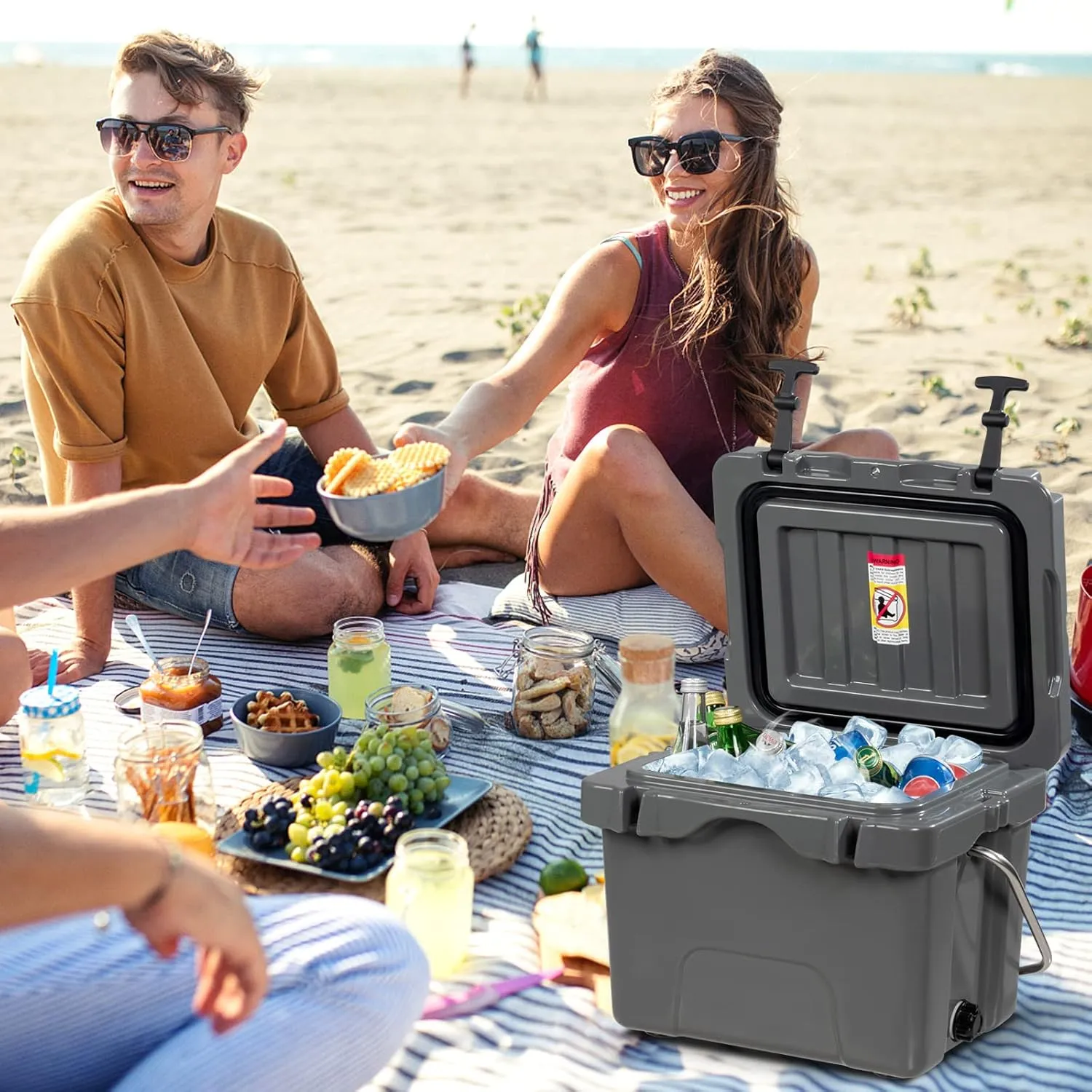 COSTWAY 16 Quart Cooler, 24 Can Insulated Ice Chest Box with Heavy Duty Handle and 2 Cup Holders, 3-5 Days Ice Retention, Portable Leakproof Hard Cooler for Camping, Fishing, Picnic, Outdoor