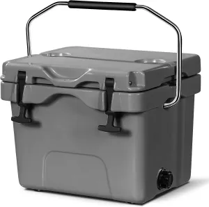 COSTWAY 16 Quart Cooler, 24 Can Insulated Ice Chest Box with Heavy Duty Handle and 2 Cup Holders, 3-5 Days Ice Retention, Portable Leakproof Hard Cooler for Camping, Fishing, Picnic, Outdoor