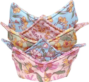 Cotton Microwavable Bowl Cozy, Microwave-Safe Hot Bowl Holders, Soup bowl Cozy Hot Pads (Vintage Floral)