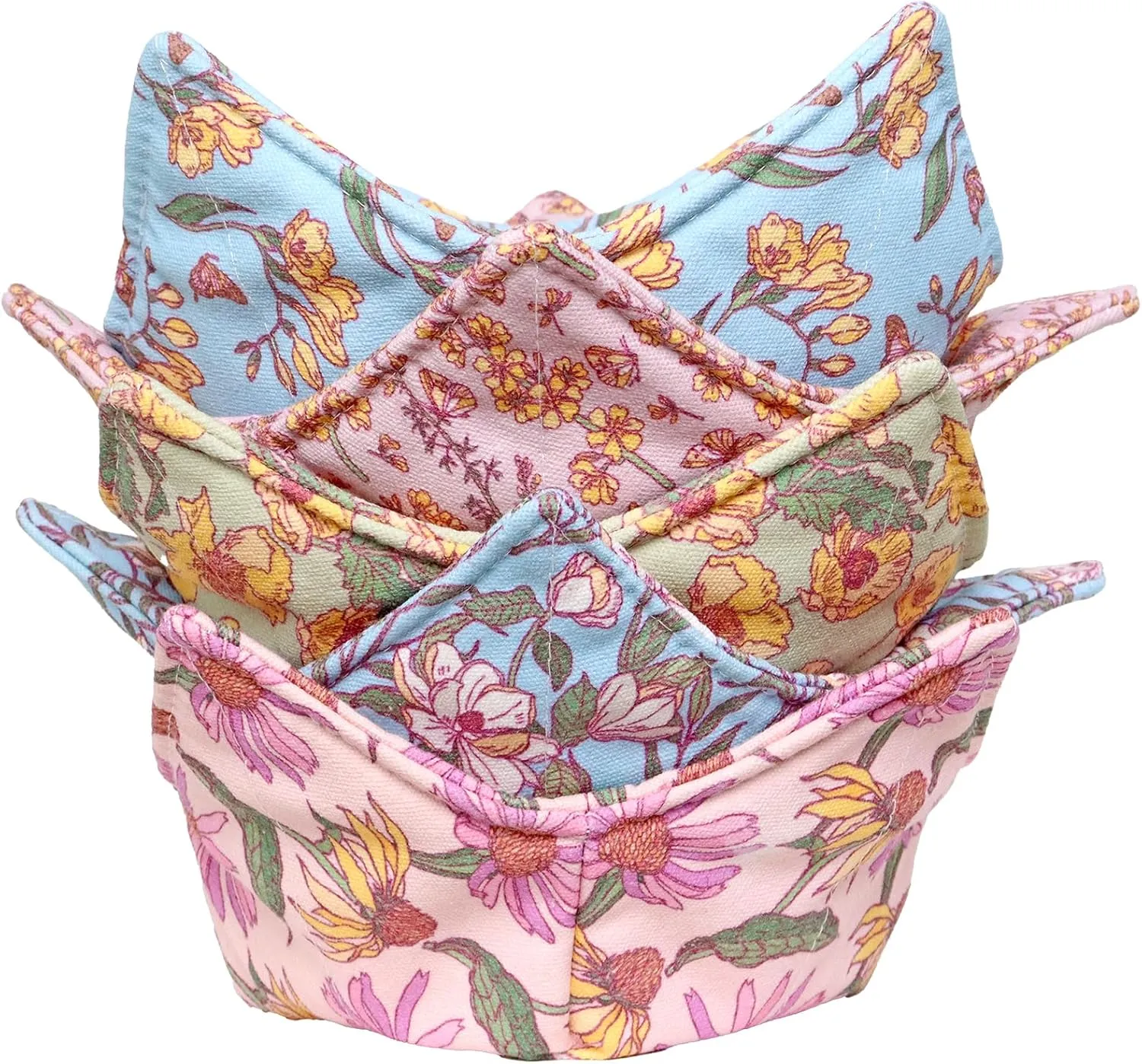 Cotton Microwavable Bowl Cozy, Microwave-Safe Hot Bowl Holders, Soup bowl Cozy Hot Pads (Vintage Floral)