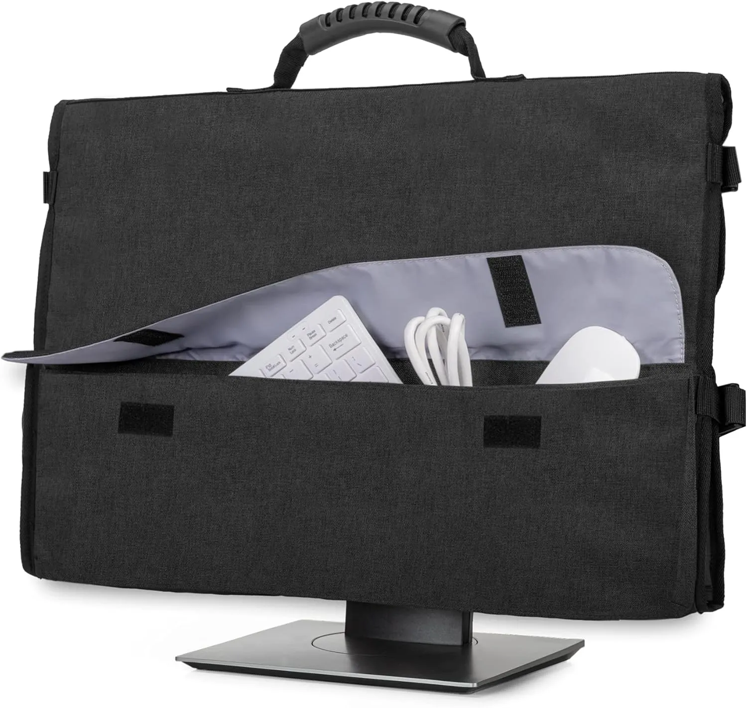CURMIO 24 Inch Monitor Carrying Case, Universal 24" Computer Monitor Bag with Rubber Handle and Pockets, Black (Patented Pending)