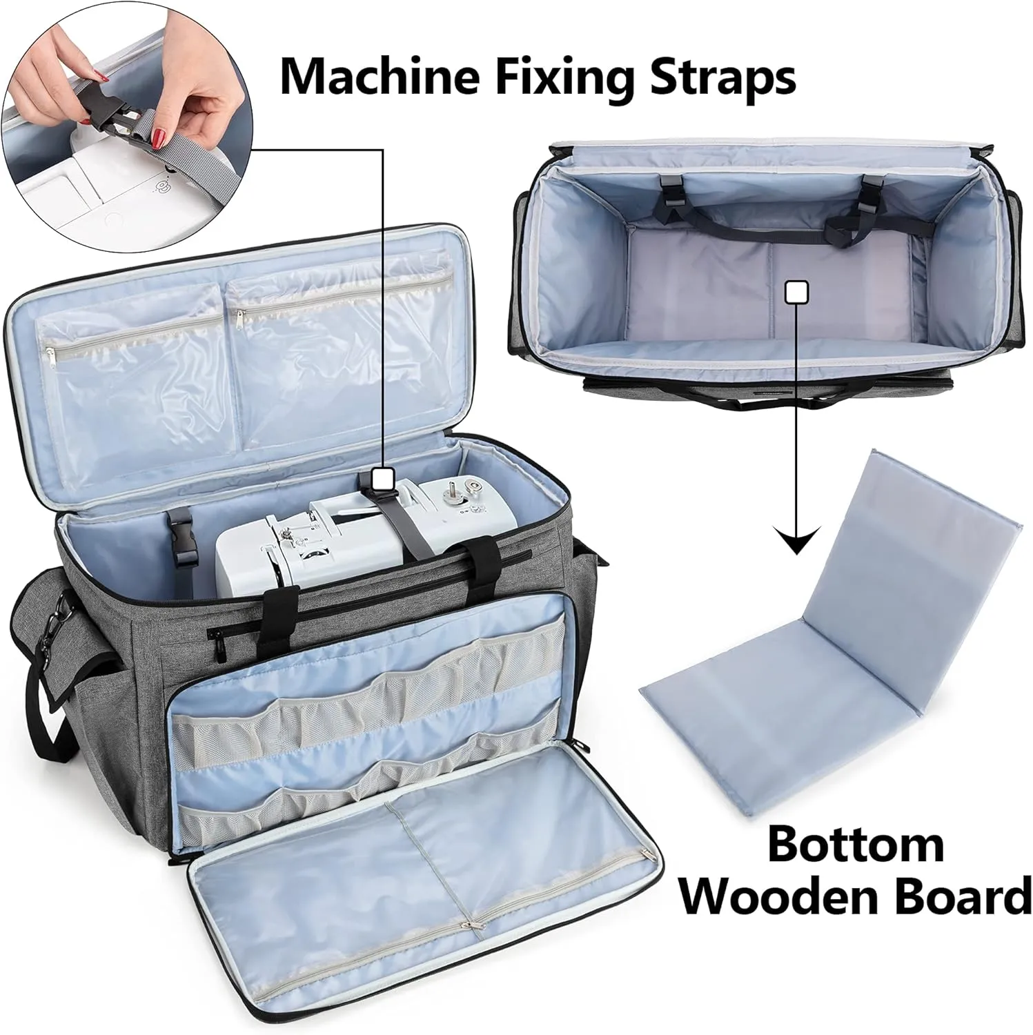 CURMIO Sewing and Embroidery Machine Carrying Case, Universal Tote Bag with Removable Cushion Pad Compatible with Brother SE600, PE535 Embroidery Machine and Accessories, Bag Only