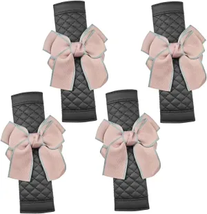 Cute Bow Leather Car Seat Belt Cover Pads, Comfortable Seatbelt Protector Cushion, Universal Shoulder Strap Pads Covers, Bow Car Decoration Accessories for Car Truck SUV (4Pcs Pink)