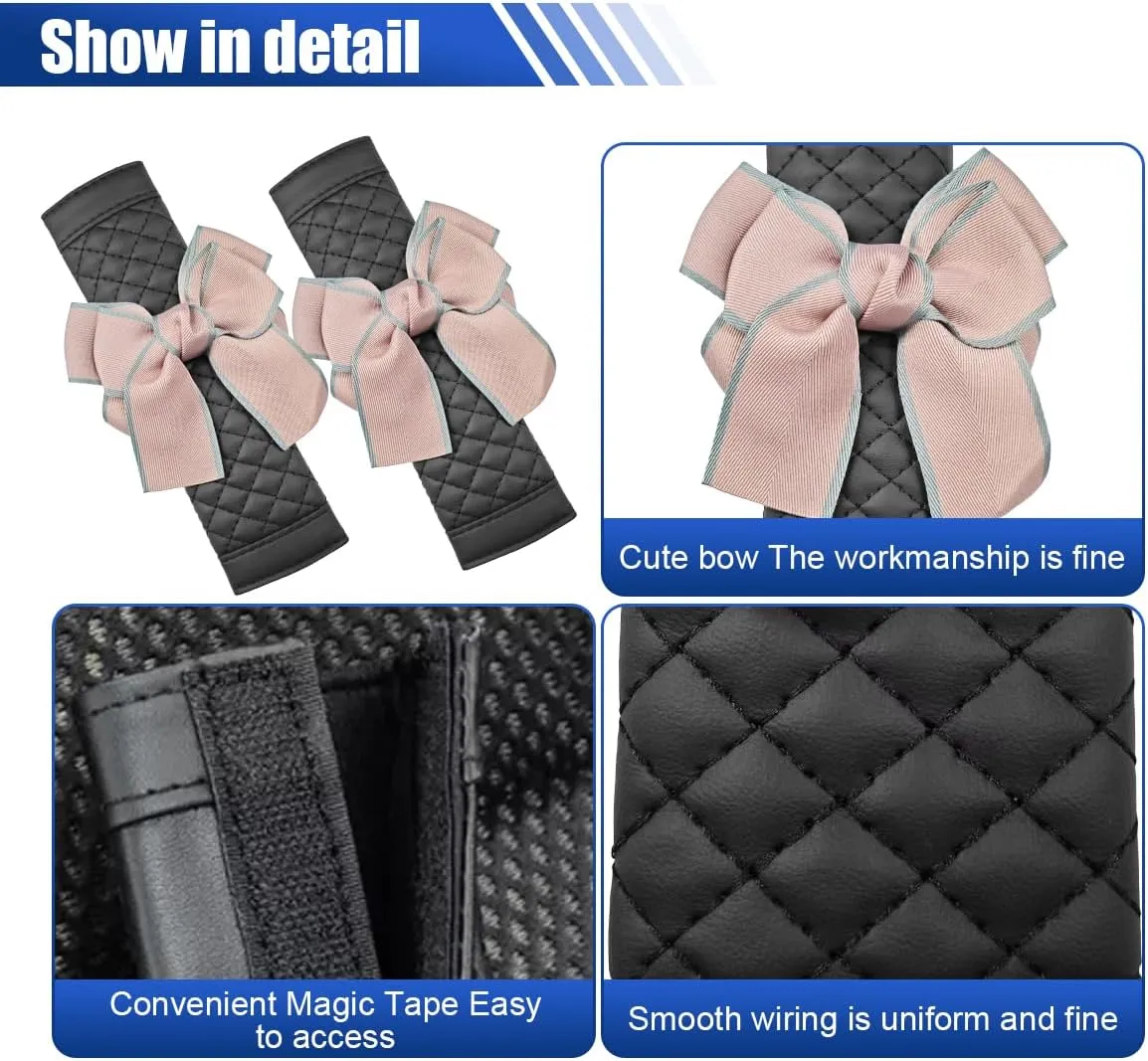 Cute Bow Leather Car Seat Belt Cover Pads, Comfortable Seatbelt Protector Cushion, Universal Shoulder Strap Pads Covers, Bow Car Decoration Accessories for Car Truck SUV (4Pcs Pink)