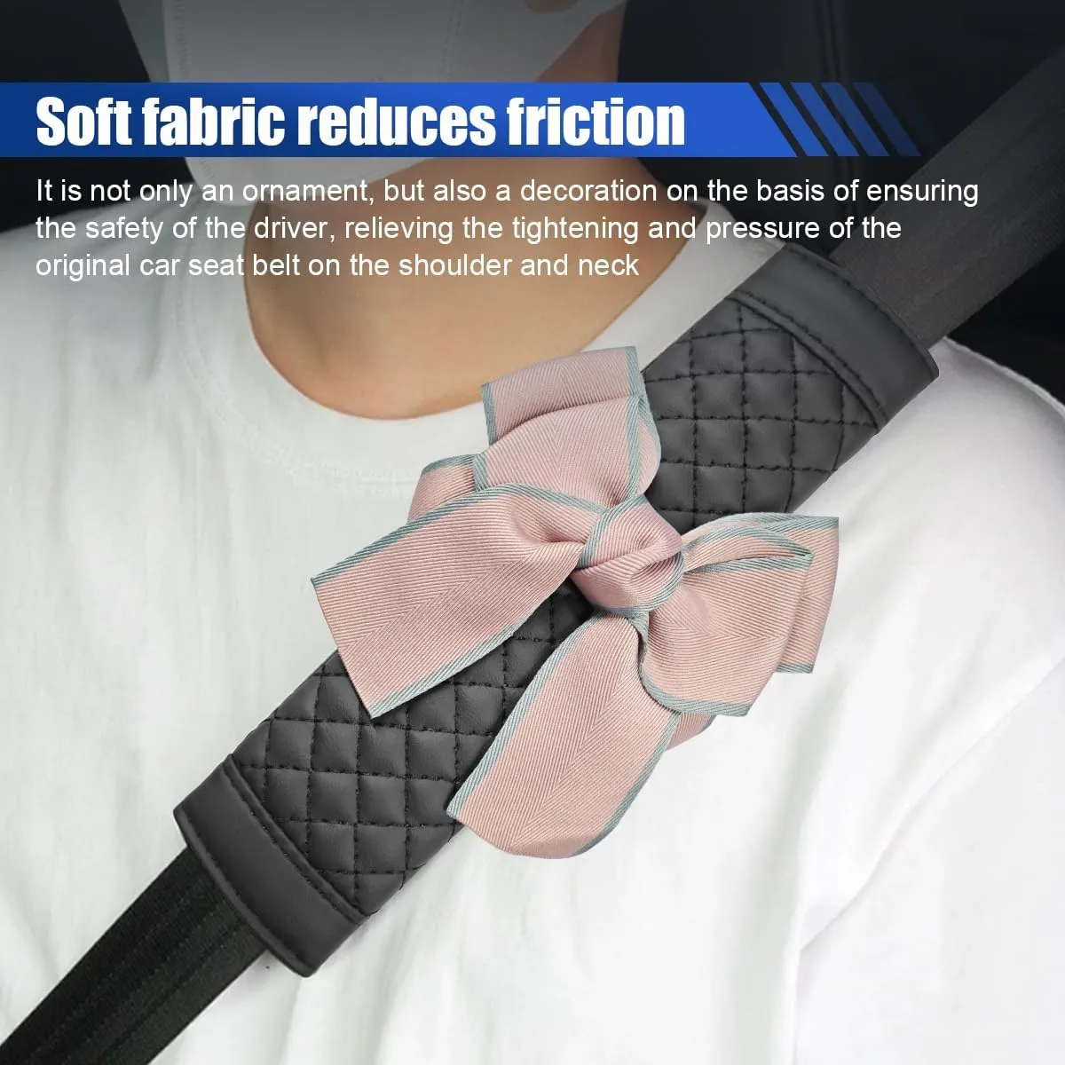 Cute Bow Leather Car Seat Belt Cover Pads, Comfortable Seatbelt Protector Cushion, Universal Shoulder Strap Pads Covers, Bow Car Decoration Accessories for Car Truck SUV (4Pcs Pink)