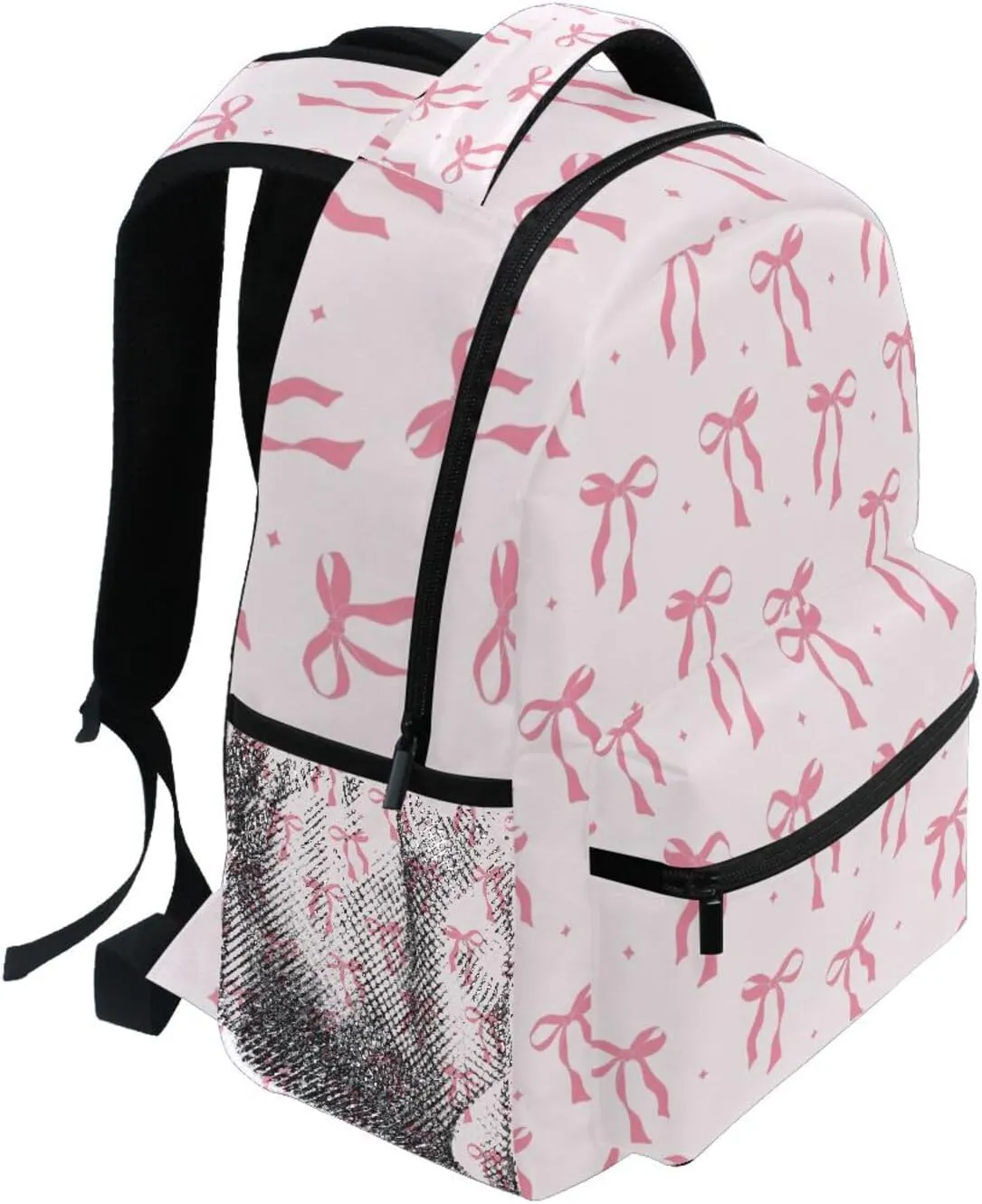 Cute Pink Ribbon Bow Boys Girls Kids School Backpacks Bookbag, Elementary School Bag Travel Backpack Daypack