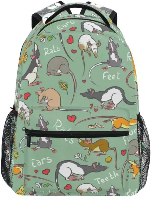 Cute Rat Cartoon Boys Girls Kids School Backpacks Bookbag, Elementary School Bag Travel Backpack Daypack