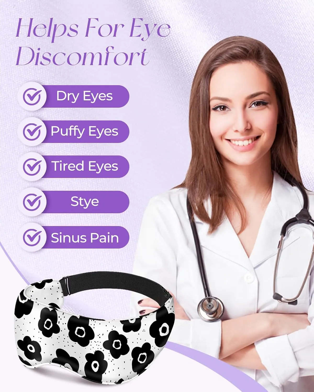 Cute Silk Weighted Eye Mask - Sleep Mask for Women Wife Mom for Sleeping Heat and Cold Lavender Mulberry Silk Eye Mask for Dry Eyes Ajustable with Drawstring Bag, Black Flower
