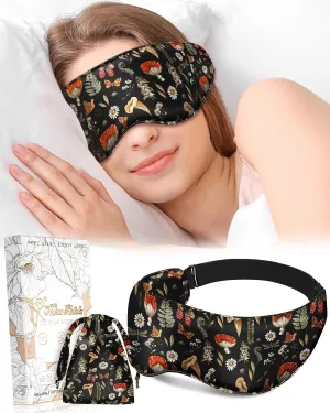 Cute Silk Weighted Eye Mask - Sleep Mask for Women Wife Mom for Sleeping Heat and Cold Lavender Mulberry Silk Eye Mask for Dry Eyes Ajustable with Drawstring Bag, Black Mush