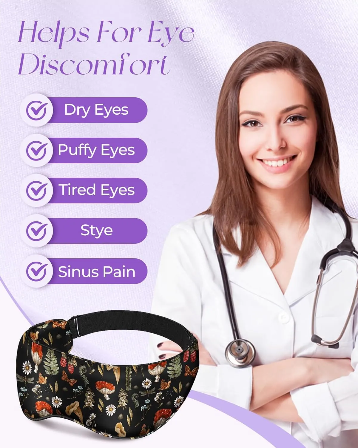 Cute Silk Weighted Eye Mask - Sleep Mask for Women Wife Mom for Sleeping Heat and Cold Lavender Mulberry Silk Eye Mask for Dry Eyes Ajustable with Drawstring Bag, Black Mush