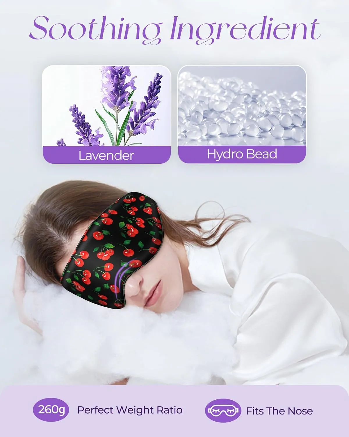 Cute Silk Weighted Eye Mask - Sleep Mask for Women Wife Mom for Sleeping Heat and Cold Lavender Mulberry Silk Eye Mask for Dry Eyes Ajustable with Drawstring Bag, Cherry