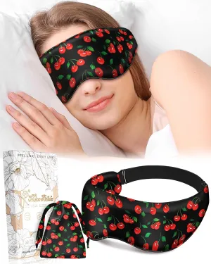 Cute Silk Weighted Eye Mask - Sleep Mask for Women Wife Mom for Sleeping Heat and Cold Lavender Mulberry Silk Eye Mask for Dry Eyes Ajustable with Drawstring Bag, Cherry