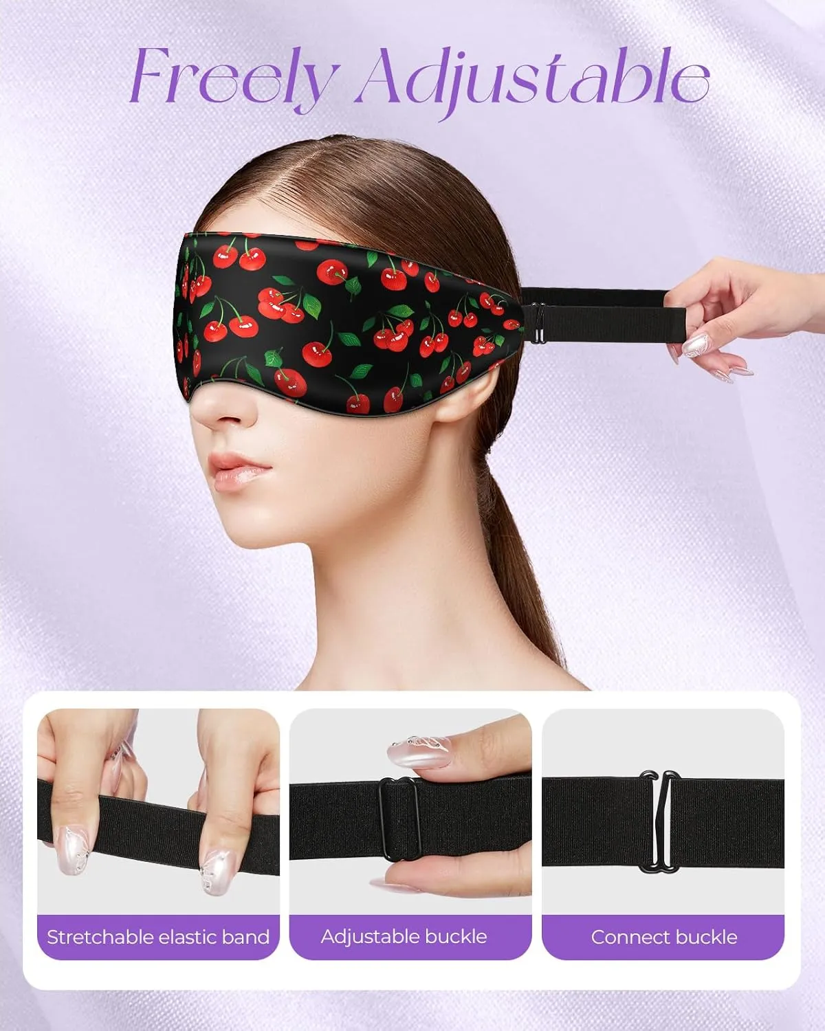 Cute Silk Weighted Eye Mask - Sleep Mask for Women Wife Mom for Sleeping Heat and Cold Lavender Mulberry Silk Eye Mask for Dry Eyes Ajustable with Drawstring Bag, Cherry