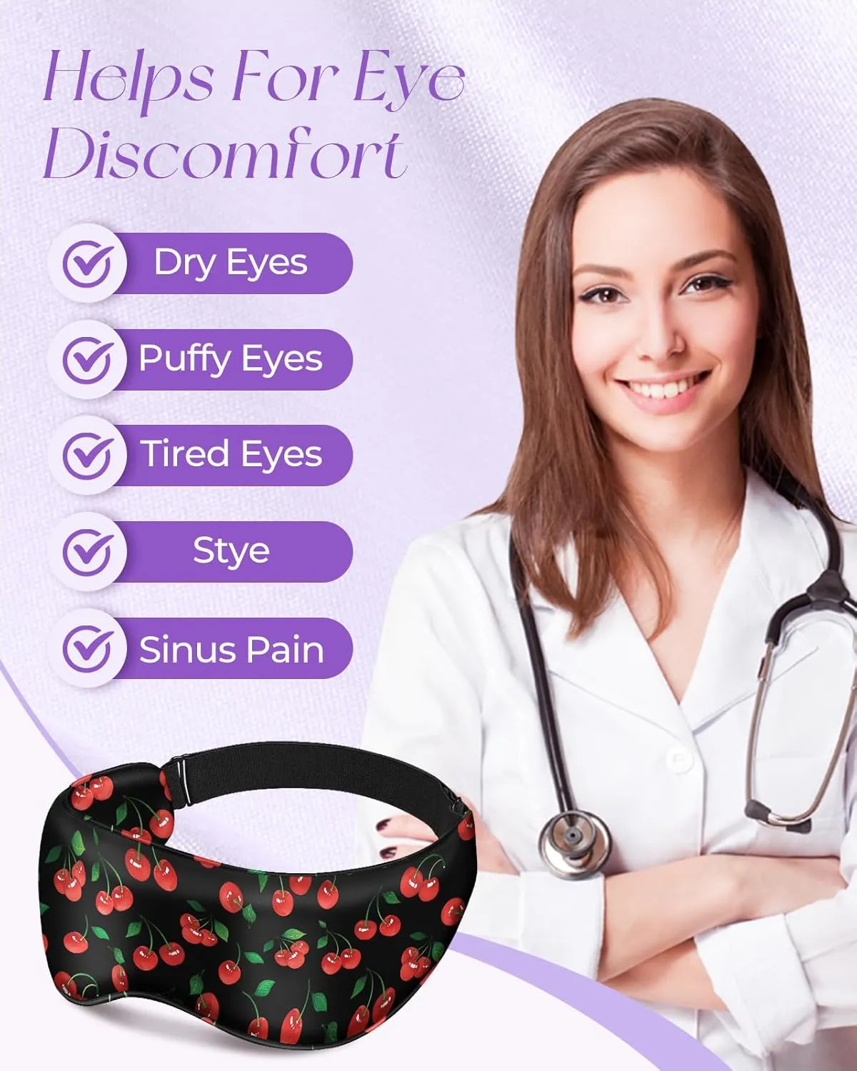 Cute Silk Weighted Eye Mask - Sleep Mask for Women Wife Mom for Sleeping Heat and Cold Lavender Mulberry Silk Eye Mask for Dry Eyes Ajustable with Drawstring Bag, Cherry