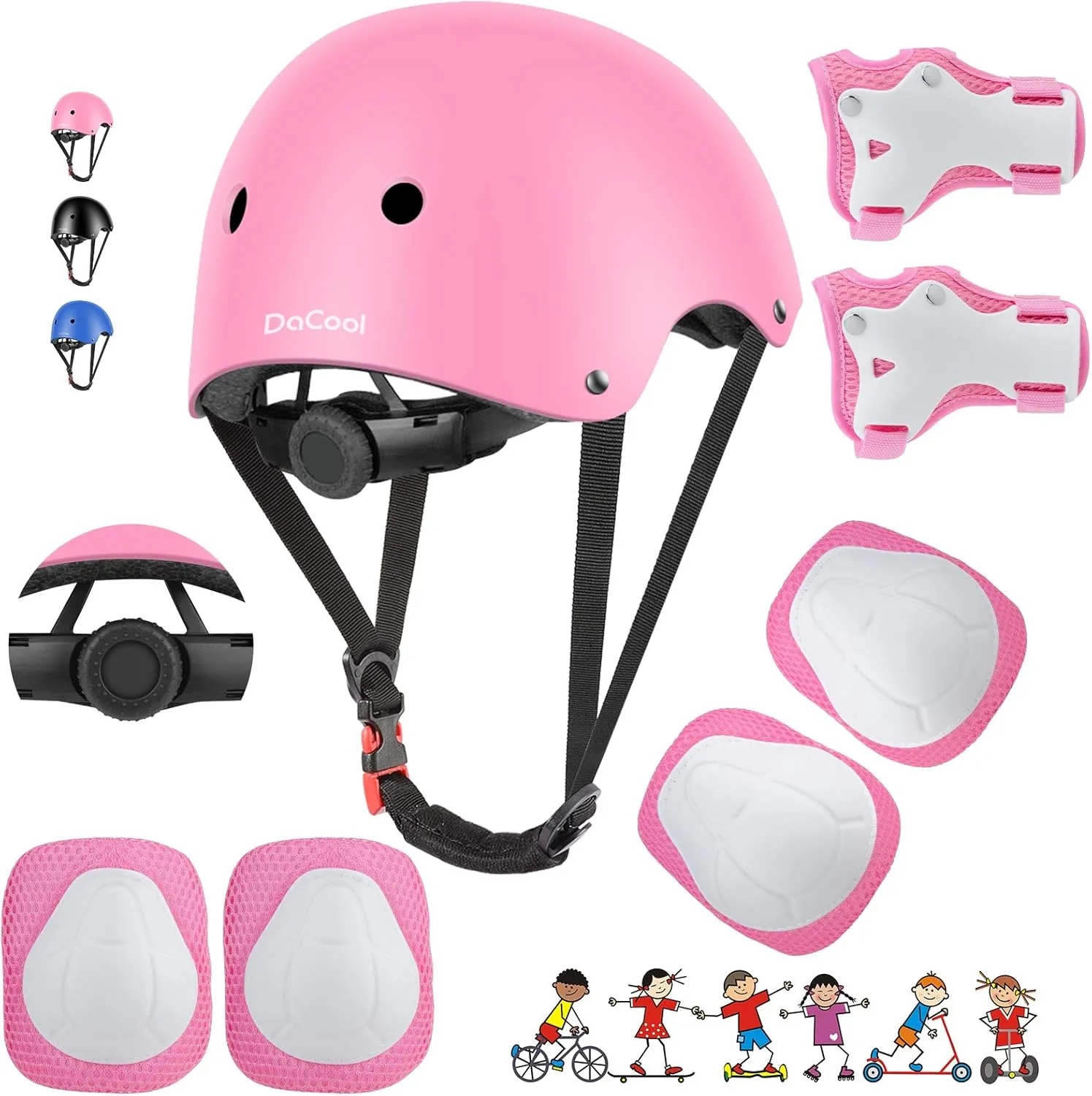 DaCool Kids Bike Helmet Set Skateboard Knee Pads - Kids Helmet Elbow Pads Wrist Guards Adjustable for 3~10yrs Girl Boy Kids Protective Gear Set for Sport Cycling Bike Roller Skating Scooter
