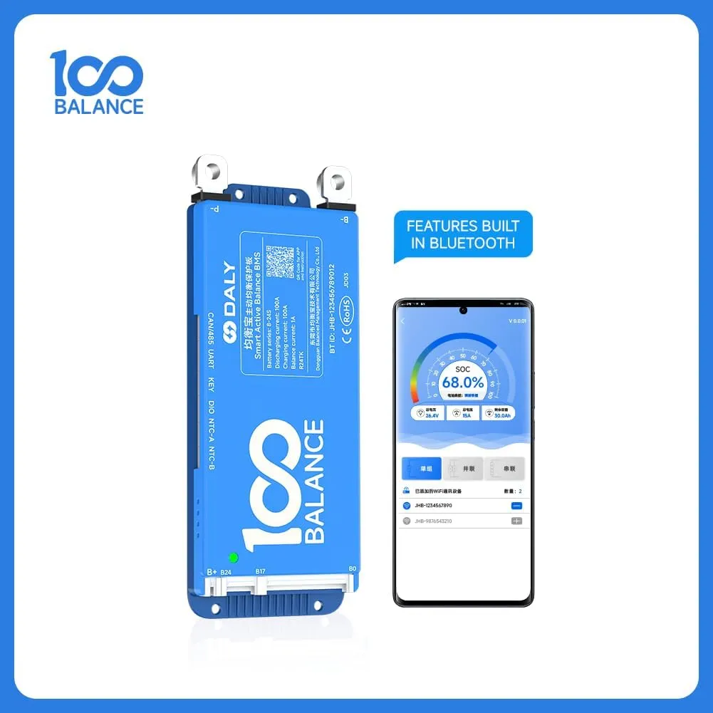DALY BMS 100 amp with 1A Active Balance 8S-17S Build in Bluetooth Cell Balancing Smart PCB Battery Protection Board for Li-ion LiFePO4 LTO Lithium Battery Pack