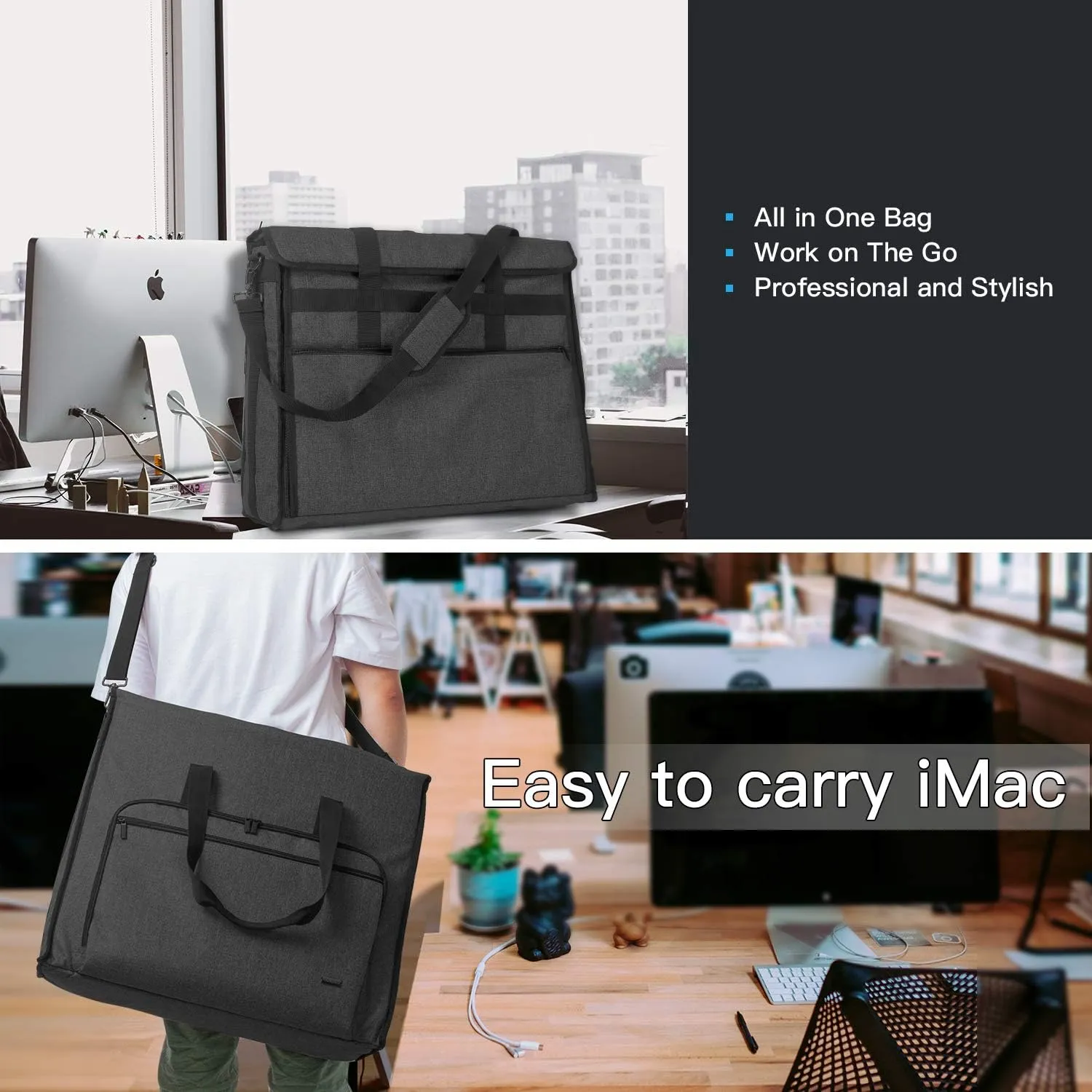 Damero Carrying Tote Bag Compatible with Apple 21.5" iMac Desktop Computer, Travel Storage Bag for iMac 21.5-inch and Other Accessories, Black