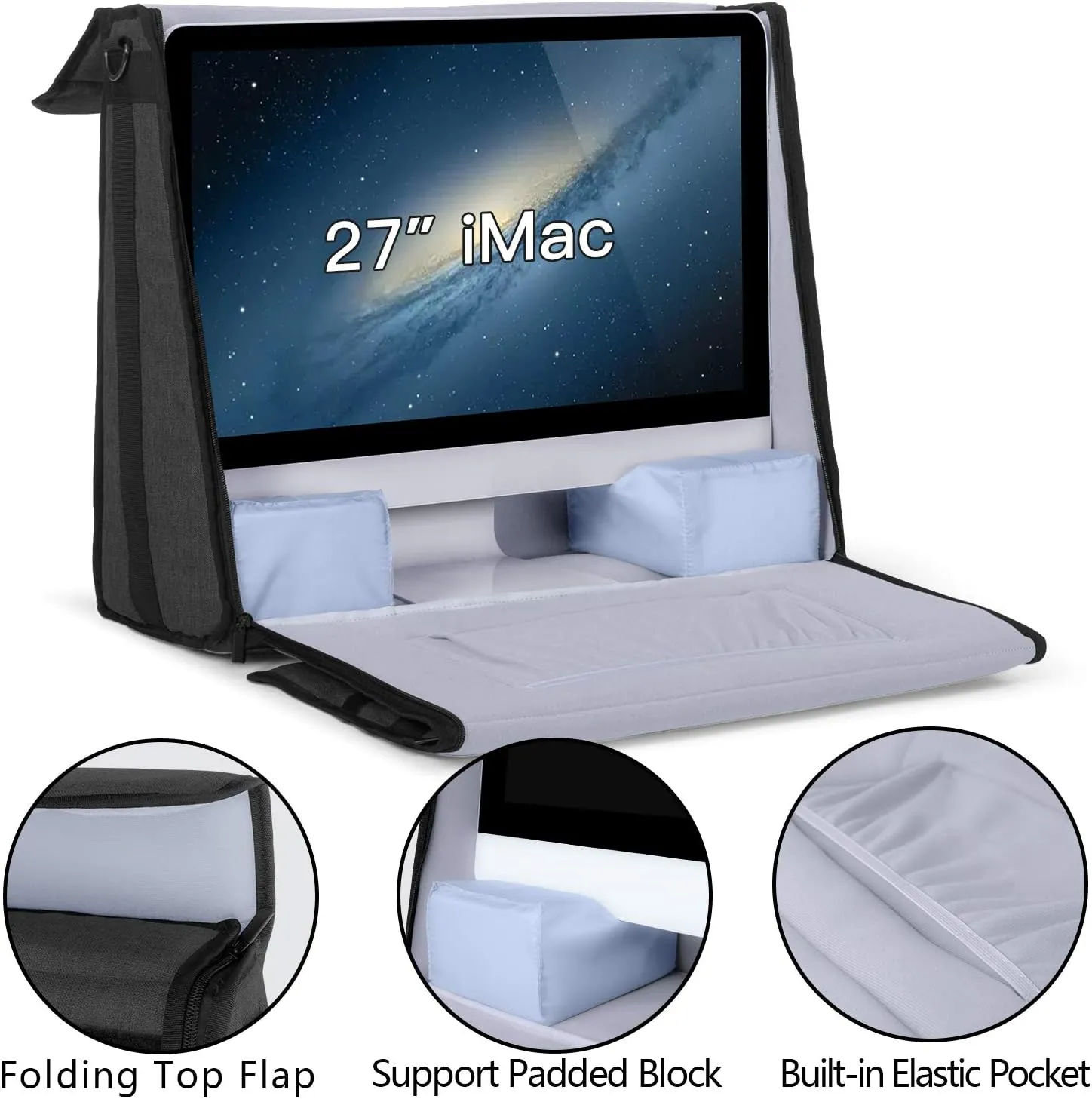 Damero Carrying Tote Bag Compatible with Apple 27" iMac Desktop Computer, Travel Storage Bag for iMac 27-inch and Other Accessories, Black
