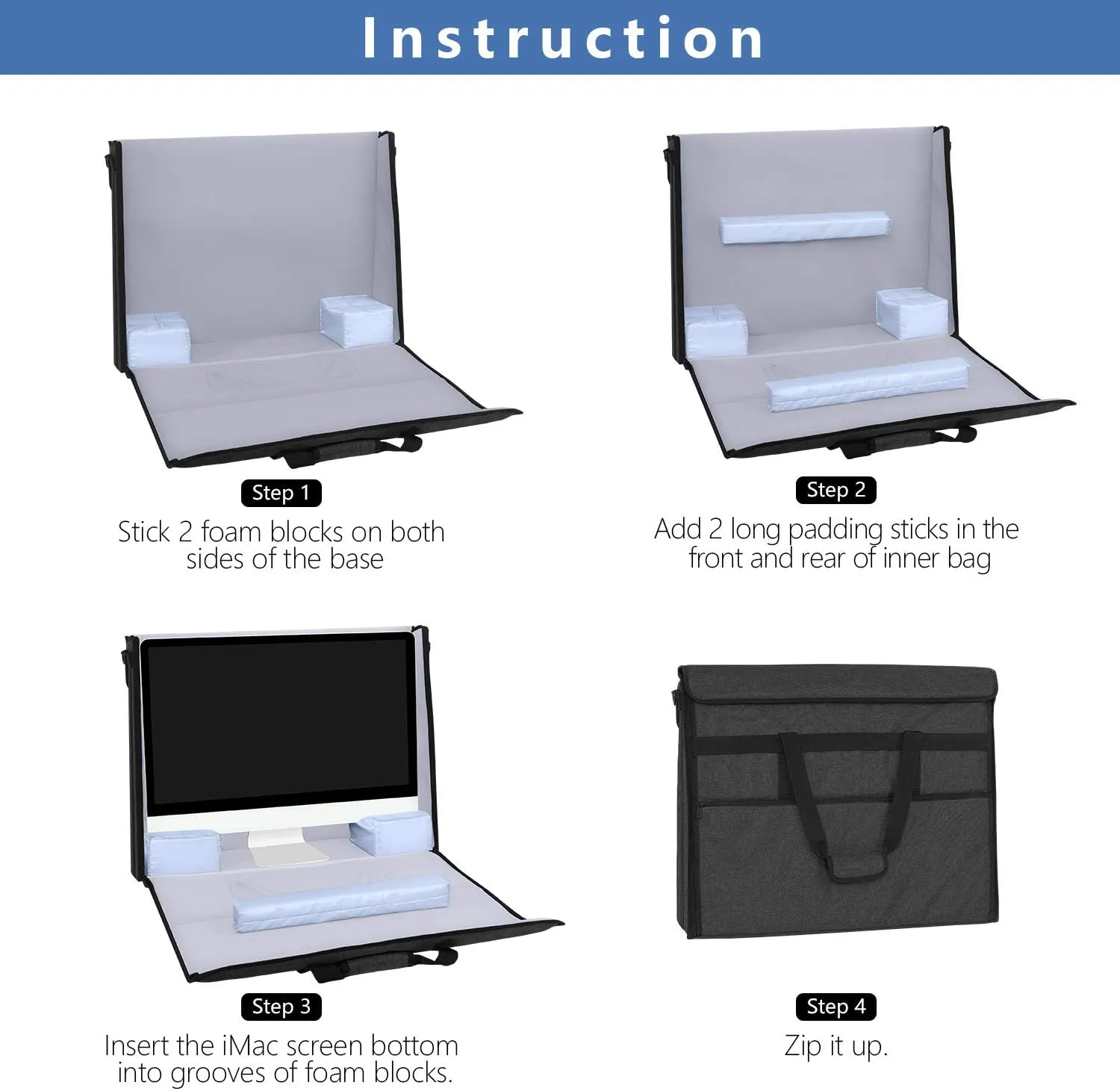 Damero Carrying Tote Bag Compatible with Apple 27" iMac Desktop Computer, Travel Storage Bag for iMac 27-inch and Other Accessories, Black
