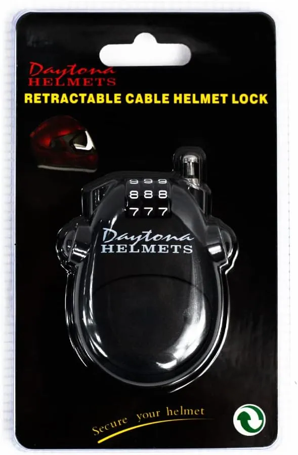 Daytona Helmets Motorcycle Helmet Lock - Retractable Cable Lock, Matte Black - 3-Digit Combination Lock for Helmets, Ski, Bike, Luggage, and Stroller Security