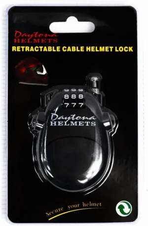 Daytona Helmets Motorcycle Helmet Lock - Retractable Cable Lock, Matte Black - 3-Digit Combination Lock for Helmets, Ski, Bike, Luggage, and Stroller Security