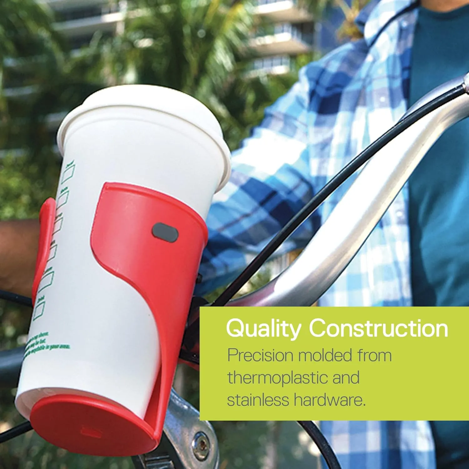 Delta Cycle Expanding Beverage Holder - Bike Cup Holder Handlebar Cruiser for Water Bottles, Coffee Cups and More - Integrated Rubber Pads for Secure Grip - Easy Installation, Durable Construction