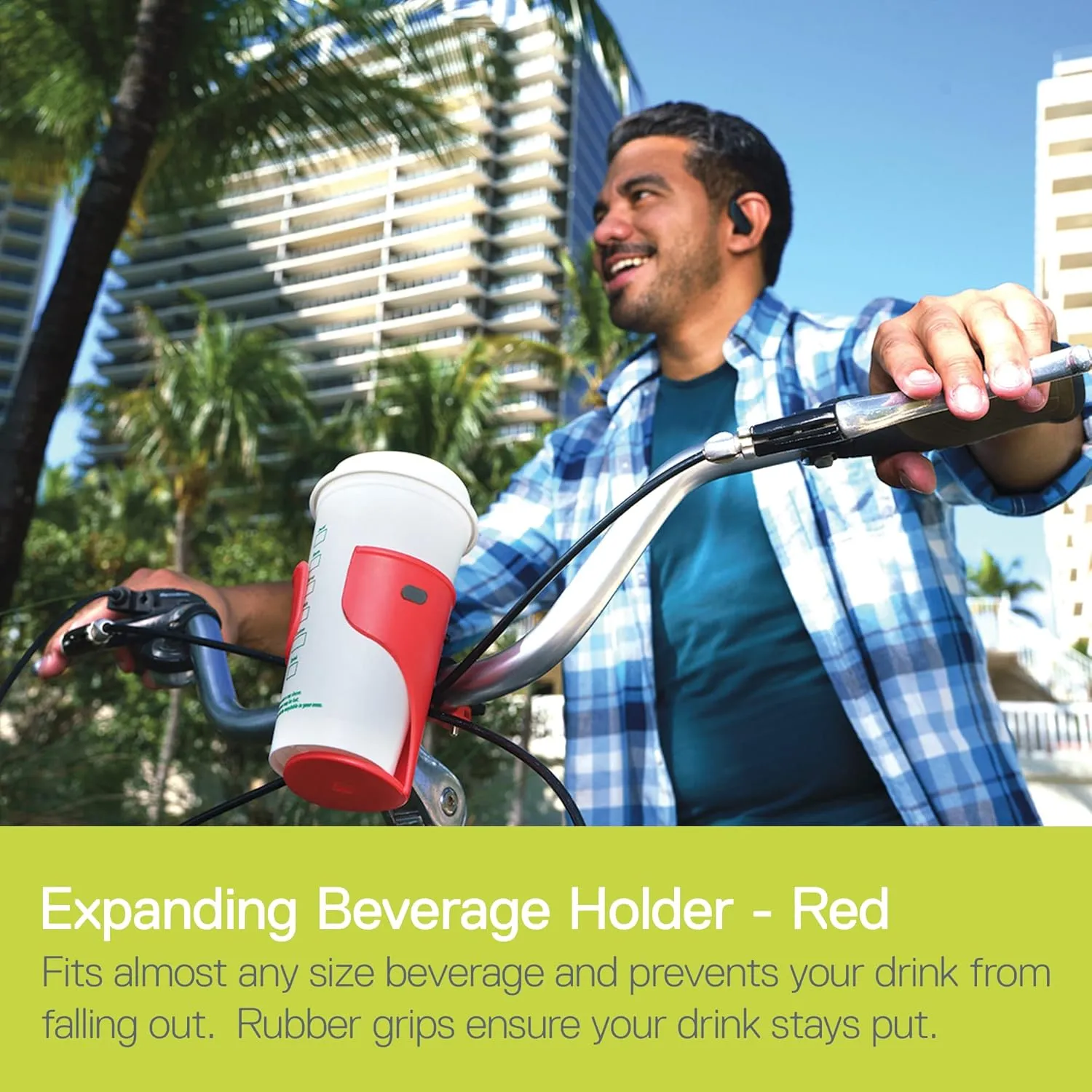 Delta Cycle Expanding Beverage Holder - Bike Cup Holder Handlebar Cruiser for Water Bottles, Coffee Cups and More - Integrated Rubber Pads for Secure Grip - Easy Installation, Durable Construction