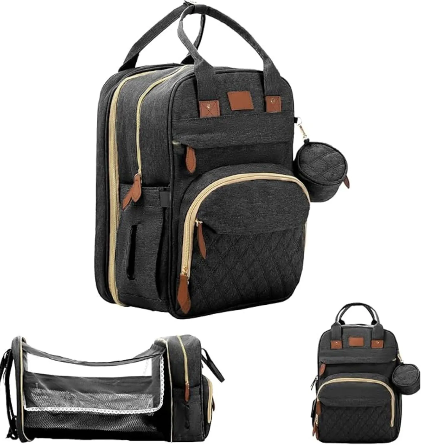 Diaper Bag Backpack, Multifunctional Waterproof,With Changing Pad, USB Port & Stroller Straps (Black)