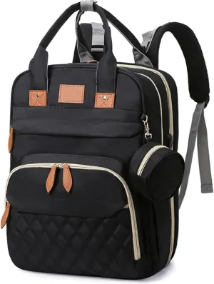 Diaper Bag Backpack, Multifunctional Waterproof,With Changing Pad, USB Port & Stroller Straps (Black)