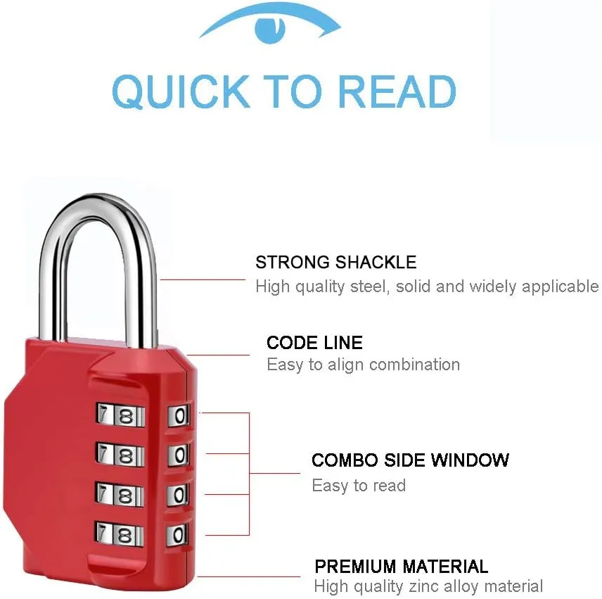 disecu® 2 Pack 4 Digit Combination Lock Outdoor Waterproof Padlock with Steel Cable for School Gym Locker, Helmet, Gate, Fence, Luggage (Red)