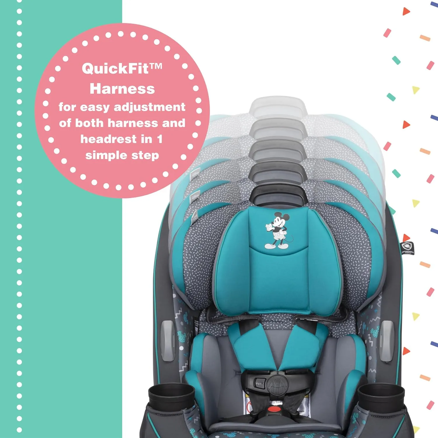 Disney Convertible Car Seat, Rear Facing 5-40 pounds, Forward Facing 30-65 pounds, Booster 40-100 lbs, Convert from Infant to Toddler, Mickey Sprinkle