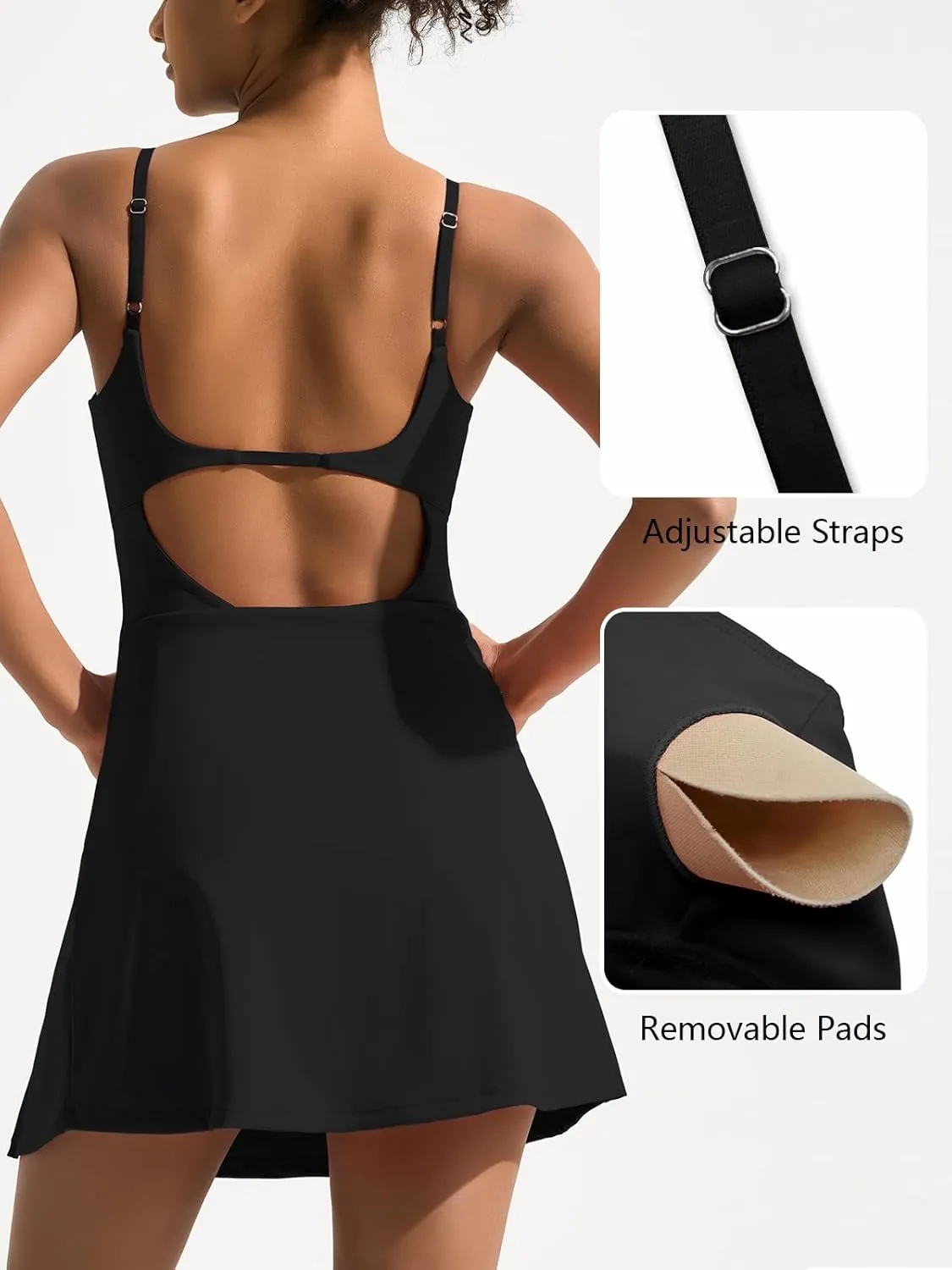 Dokuritu Womens Tennis Dress with Built in Shorts and Bra Spaghetti Strap Backless Square Neck Side Slit Golf Dresses