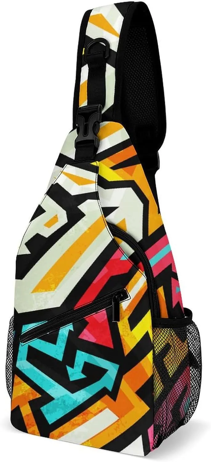 Doodle Arrow Colorful Pattern Sling Bag Crossbody for Women Men Lightweight Adjustable Extender Strap Shoulder Backpack with Water Bottle Holder Casual Daypack for Hiking Travel