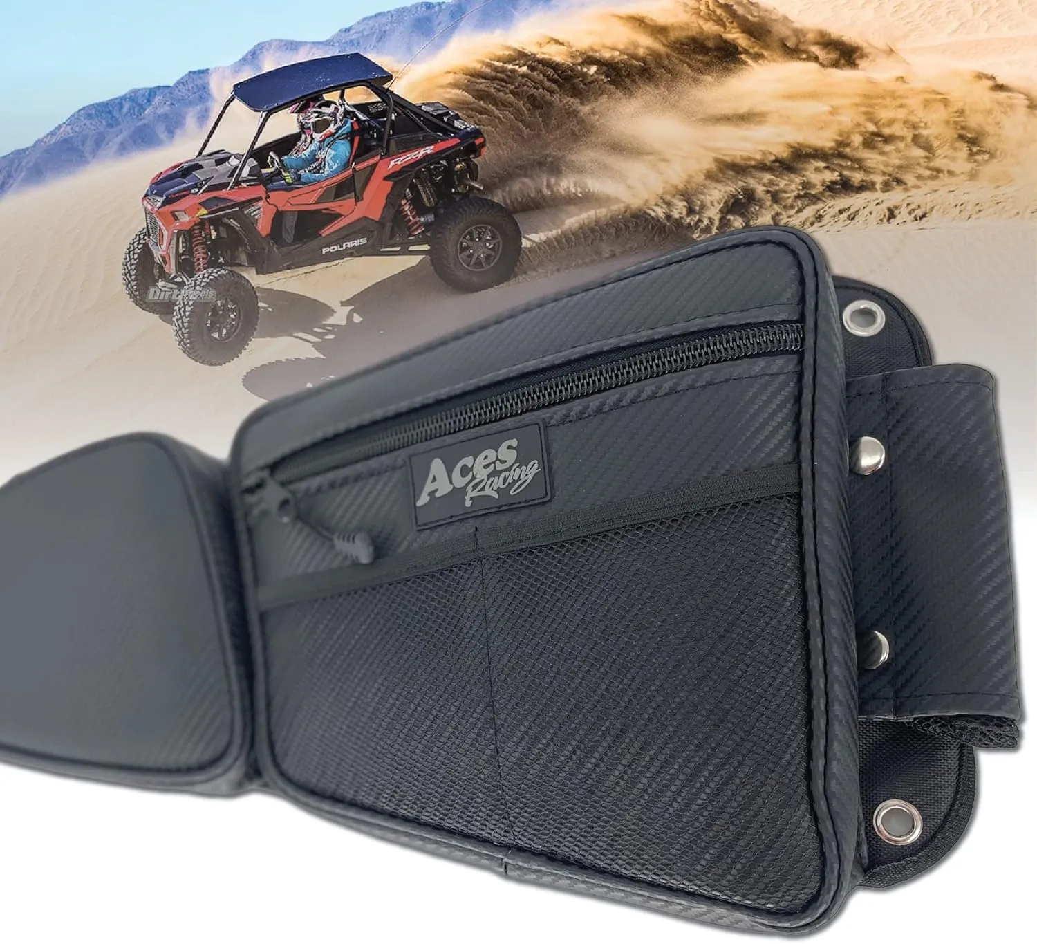 Door Bags Compatible with RZR 1000 Turbo S 900 - Side by Side Storage Accessories with Knee Pad (Sold as a pair) (Black, Front/2 Seat)