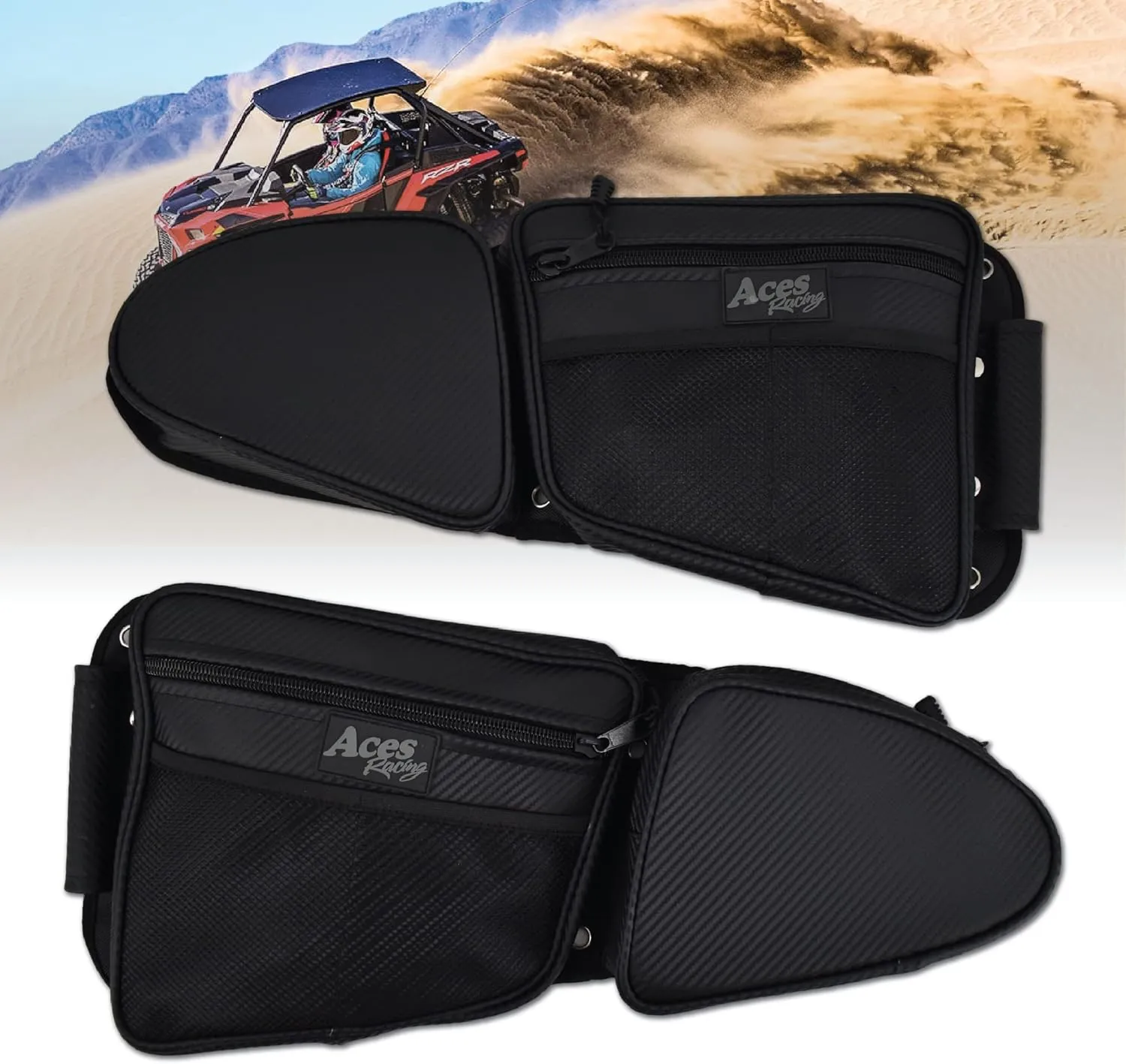 Door Bags Compatible with RZR 1000 Turbo S 900 - Side by Side Storage Accessories with Knee Pad (Sold as a pair) (Black, Front/2 Seat)