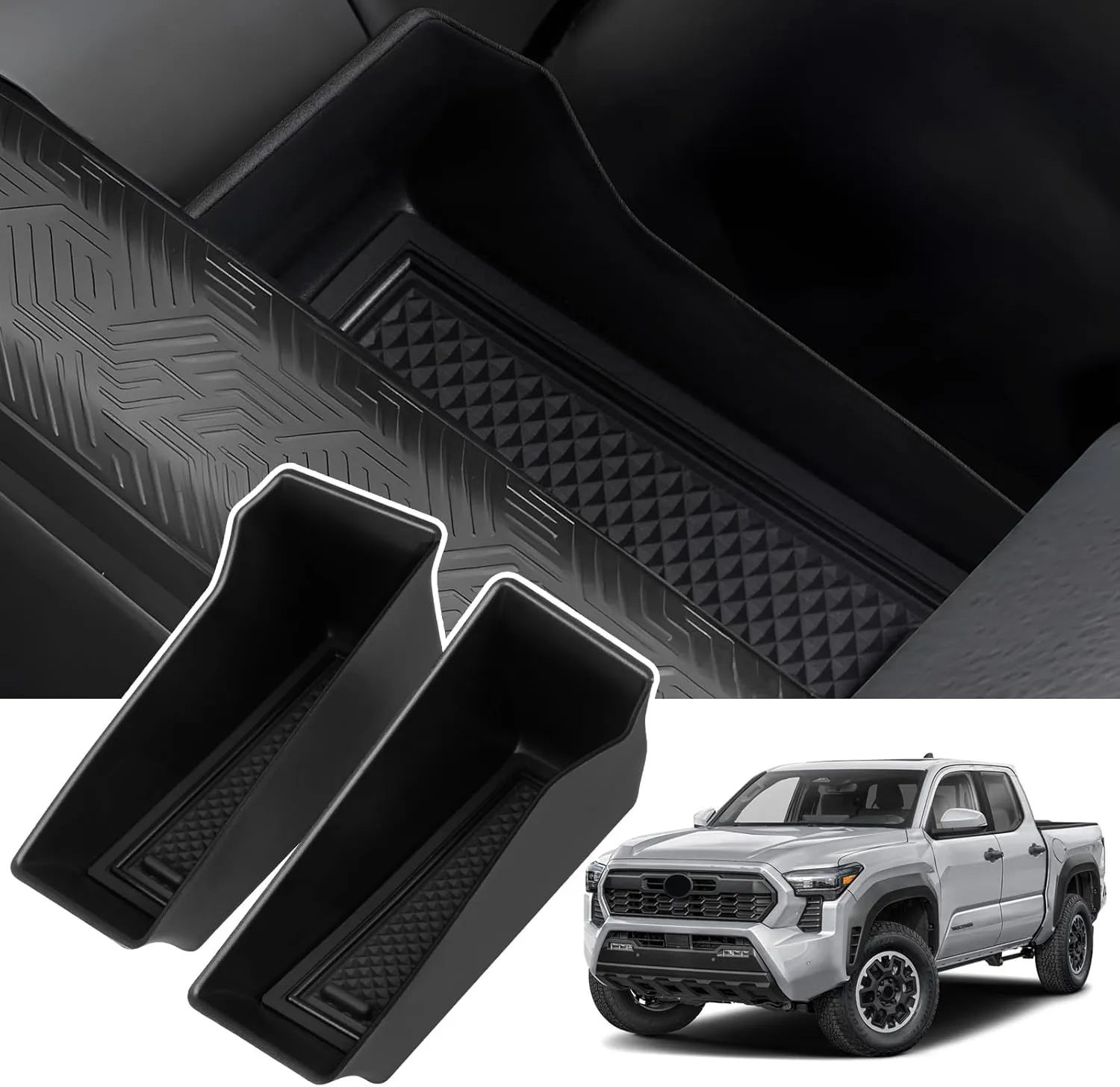 Door Side Storage Tray Organizer for 2024-2025 Toyota Tacoma Accessories, Front Door Handle Storage Box Insert Tray Organizer Grab Handle Pocket Container 2PCS