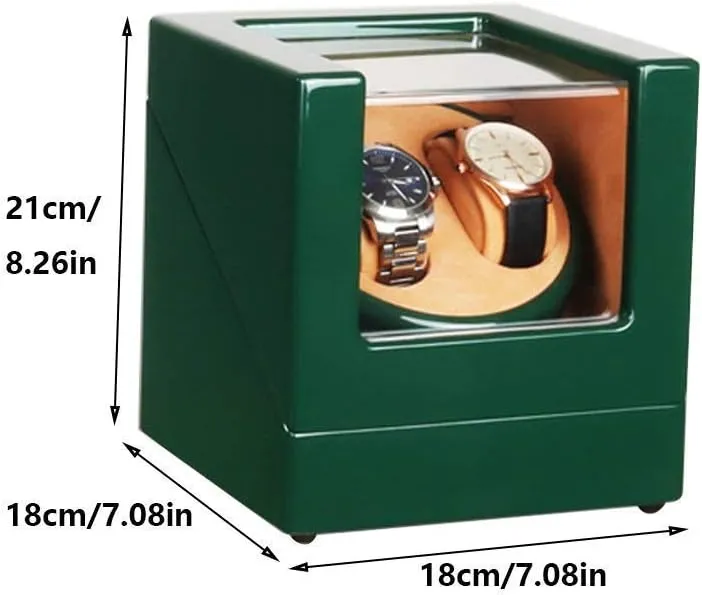 Double Watch Winder Box for Automatic Watches, with LED Light, Green Piano Paint Exterior, Silent Motor, 4 Rotation Modes Watch Winder Display Watch Box Watch Storage