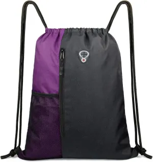 Drawstring Backpack Sports Gym Bag for Women Men Large Size With Two Zipper Pockets and Water Bottle Mesh Pockets