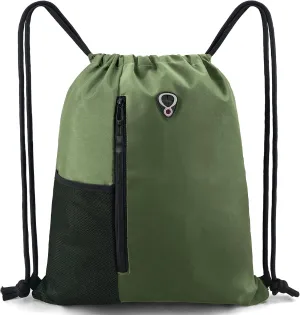 Drawstring Backpack Sports Gym Bag for Women Men Large Size With Two Zipper Pockets and Water Bottle Mesh Pockets