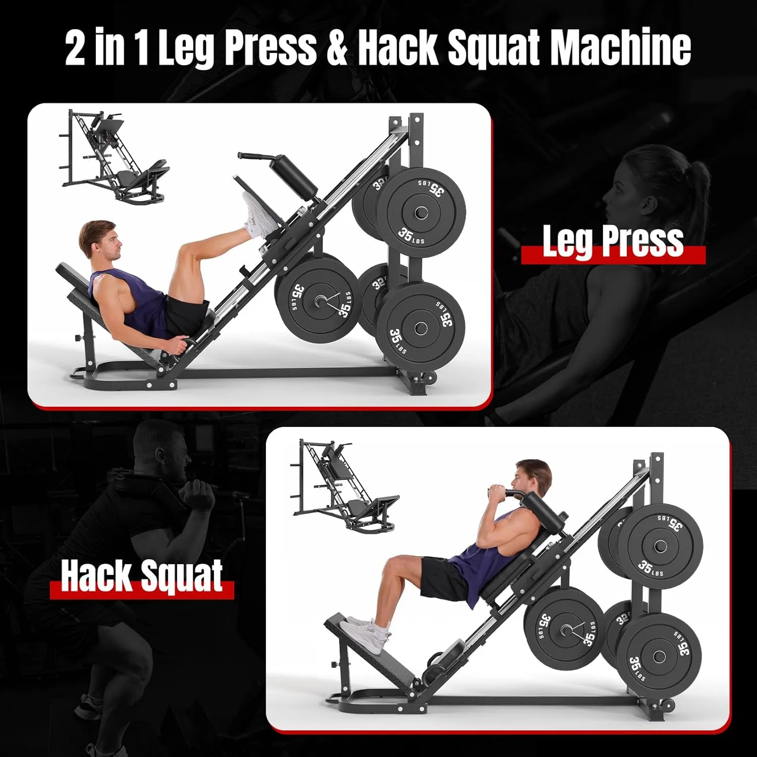 Dripex Leg Press Machine, Upgraded Leg Press Machines for Home Gym, Professional Adjustable Leg Press Hack Squat Machine Combo with 4 Weight Plate Storage Holders for Full Lower Body Workout