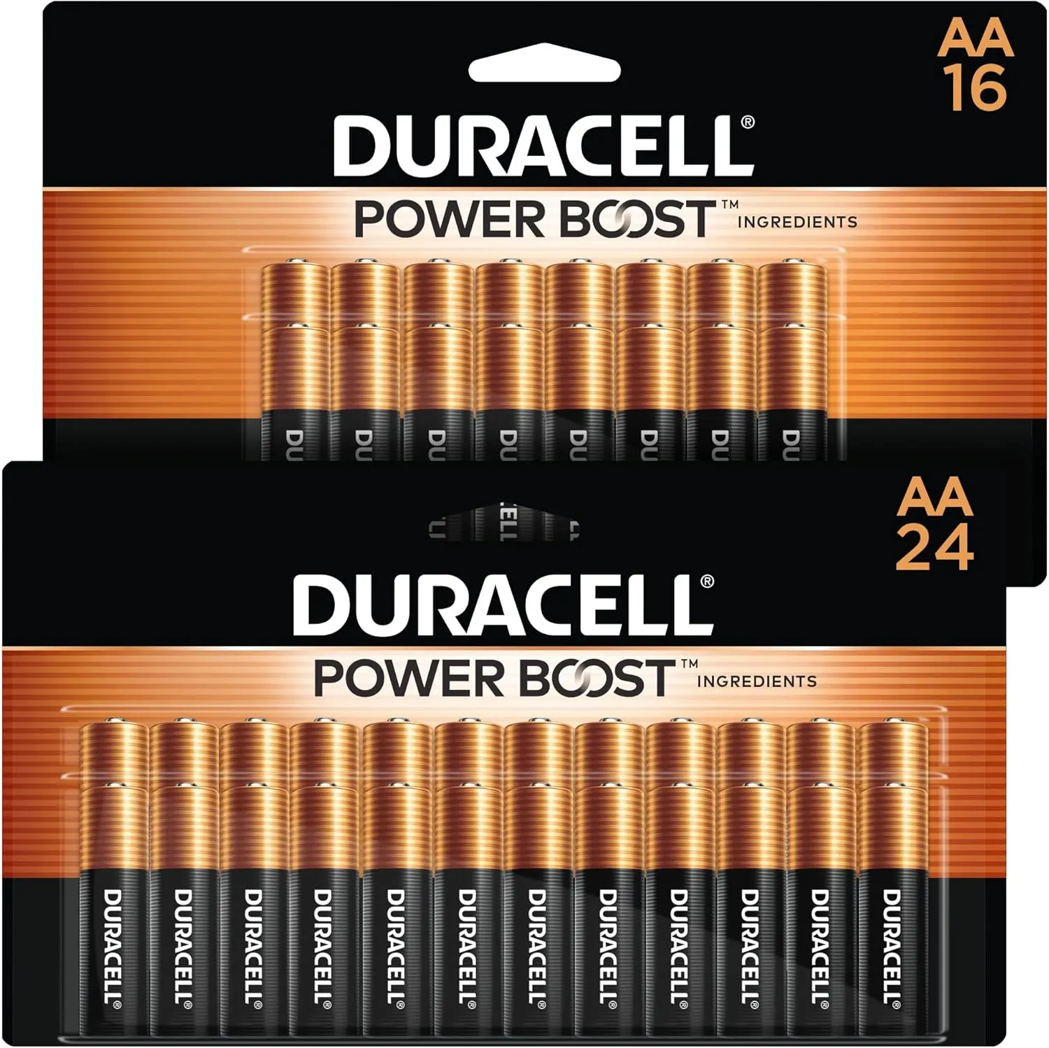 Duracell Coppertop AA Batteries 24 Count   16 Count with Power Boost Ingredients, Double A Battery with Long-lasting Power, Alkaline AA Battery - 40 count total