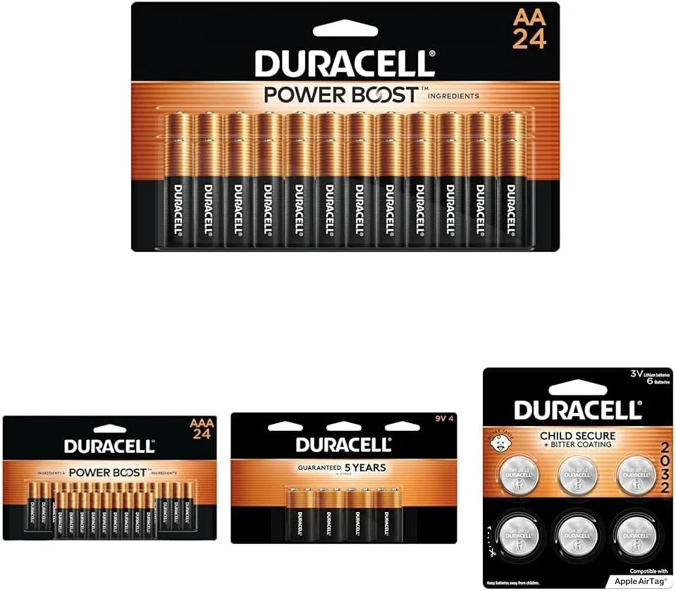 DURACELL Coppertop Battery Variety Pack, 58 Count, AA (24), AAA (24), 9V (4), CR2032 (6), Long-Lasting Alkaline & Lithium Batteries for Home, Emergency, & Everyday