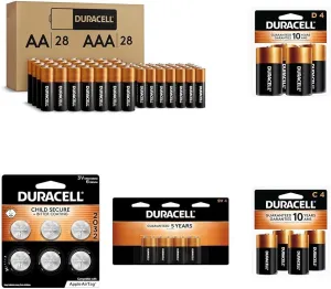 DURACELL Coppertop Battery Variety Pack, 78 Count, AA (28)   AAA (28), 9V (4), C (4), D (4), CR2032 (6), Long-Lasting Alkaline & Lithium Batteries for Home, Emergency, & Everyday Use