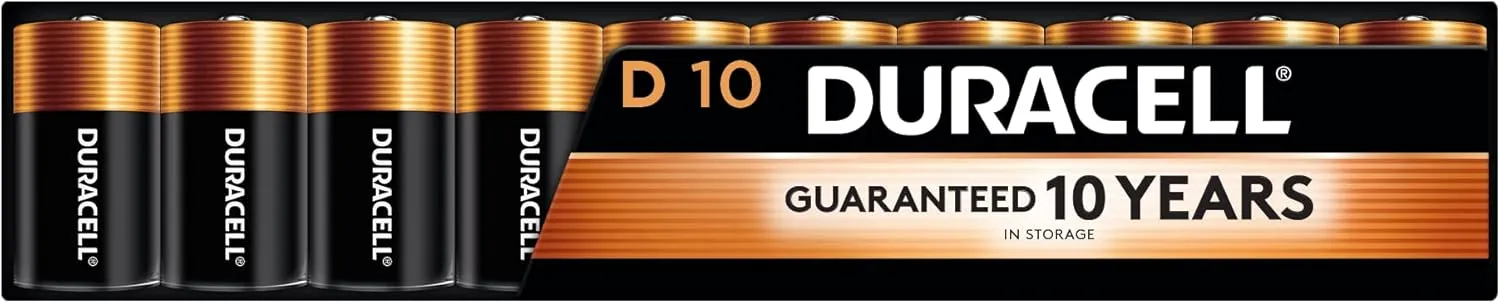 Duracell Coppertop D Batteries, 10 Count (Pack of 1), D Battery with Long-lasting Power, All-Purpose Alkaline D Battery for Household and Office Devices