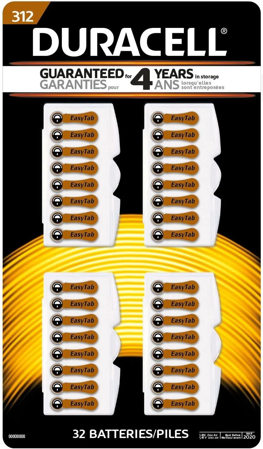 Duracell Hearing Aid Size 312 Batteries, 32 Count